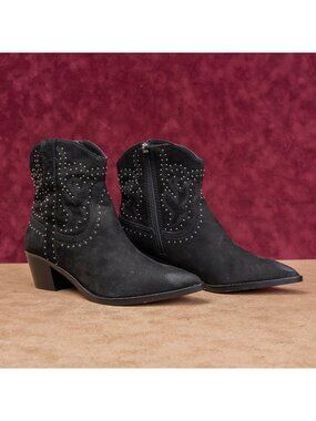 Dolce Vita Women Solow Black Suede Cowgirl Leather Studded Ankle Boots sz 8